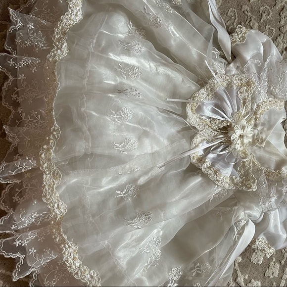 vintage baby girls white christening baptism dress with cap sleeves - Picture 9 of 11